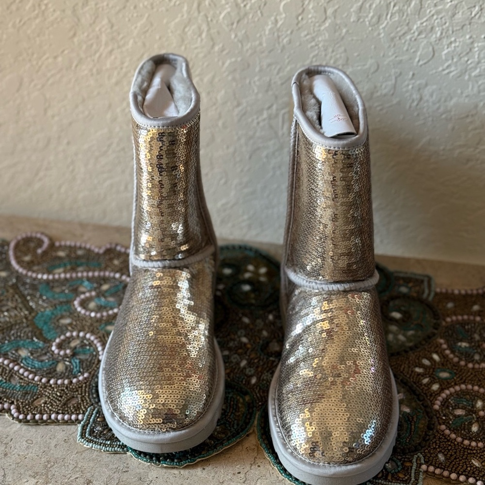 UGG Shiny Sequin Gold Boots